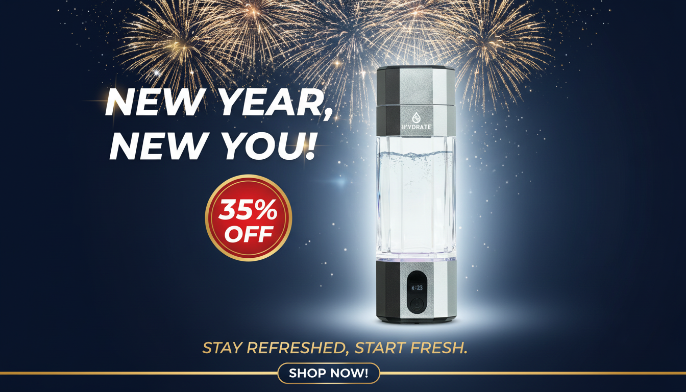 H2ydrate hydrogen water bottle generating hydrogen-rich water with 35% New Year sale promotion